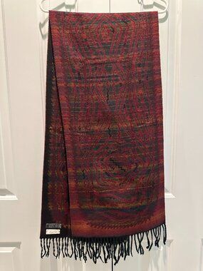 Vtg Marshall Field's West Germany Winter Scarf Burgundy Rust Geometric Chilly